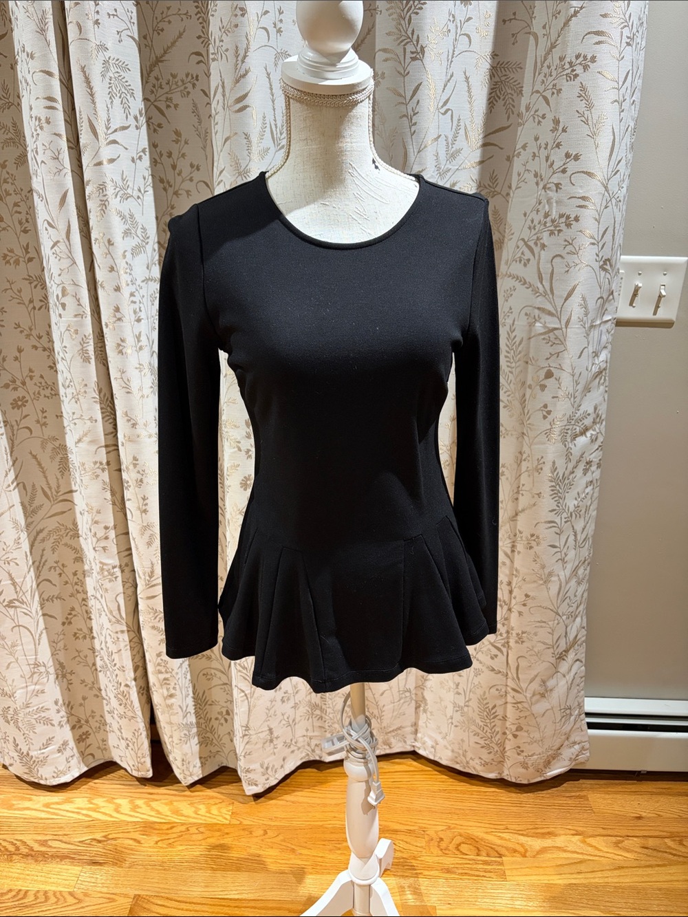 Classic Black Peplum Long-Sleeve Black Top